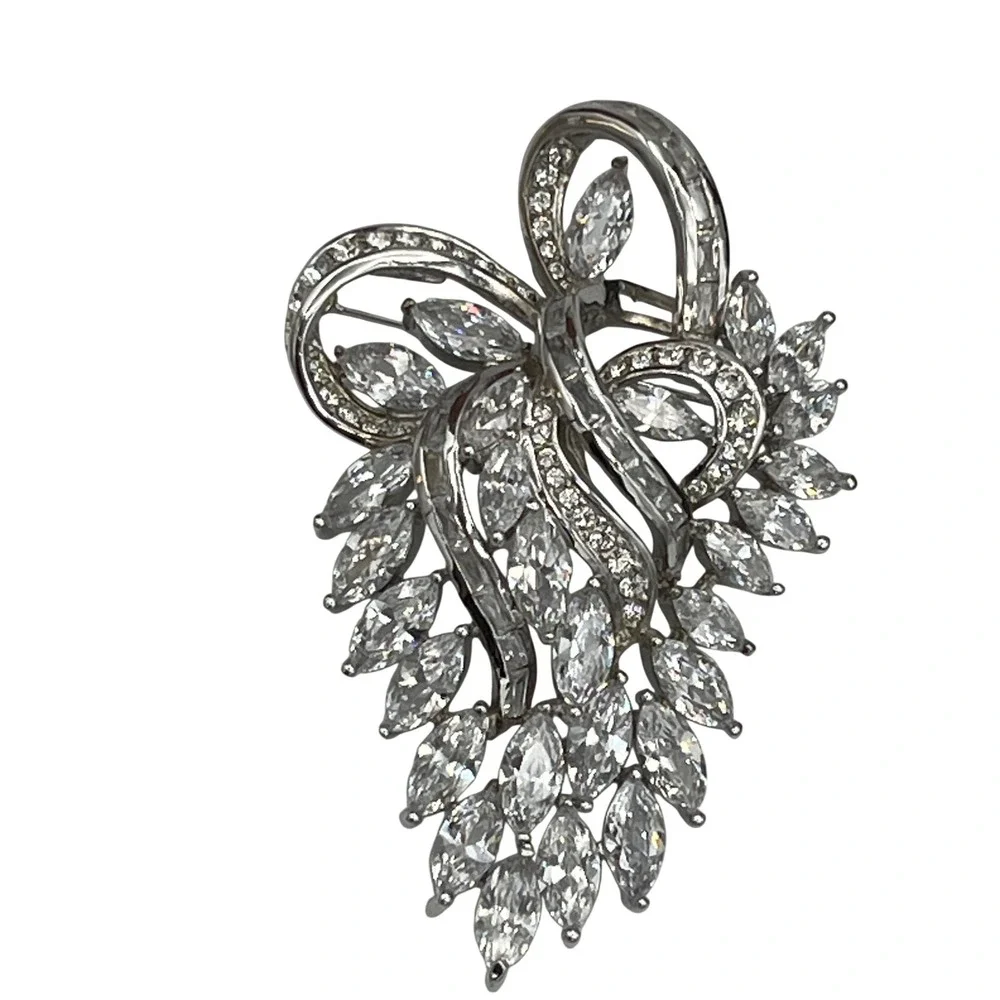 Nolan Miller Glamour Collection Silver Tone Marquise CZ Spray Brooch Pin Org box